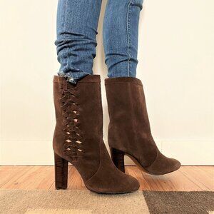 Women's Delman brown suede leather heeled boots